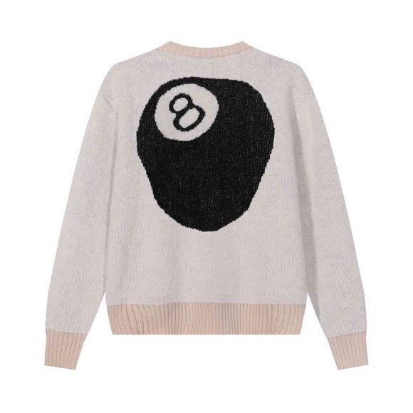 Stussy Beige Sweater with Black 8-Ball Design - Picture 1 of 8